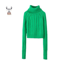 Custom OEM Cable Pullover Short Body with Extra- Long Sleeve Women Knitwear Pullover Sweater